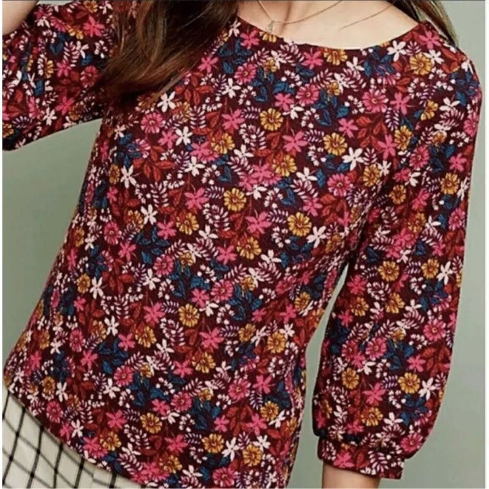 Anthropologie Maeve Decatur Floral Print Tunic Top Blouse sz XS
